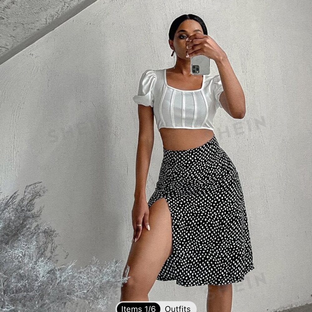 SHEIN Essnce Allover Print Split Thigh Skirt